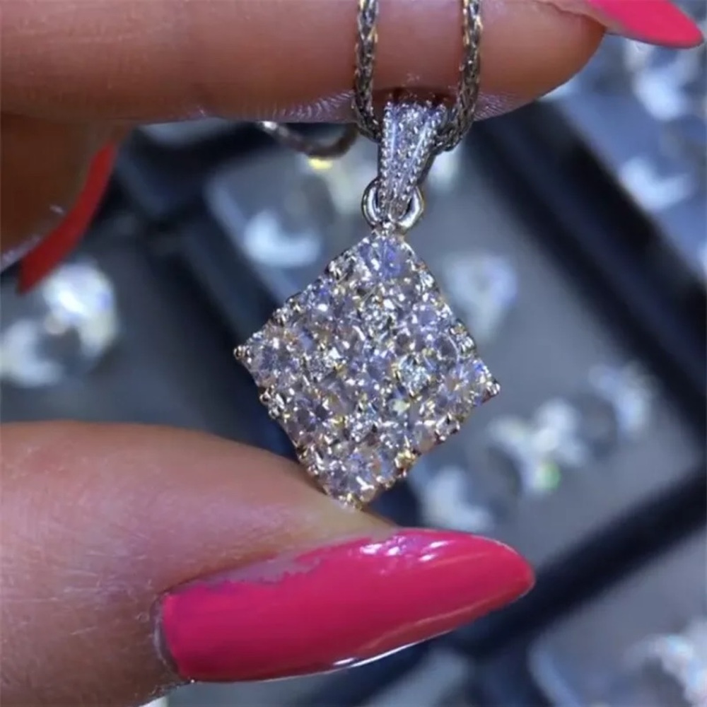 Elegant Women Jewelry Cubic Zirconia  Silver Necklaces Pendants Wedding Gifts - Picture 2 of 3